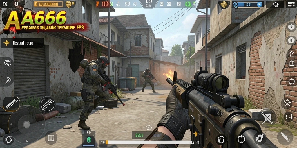 Tangkapan layar gameplay AA666 yang menampilkan pertempuran FPS yang intens.