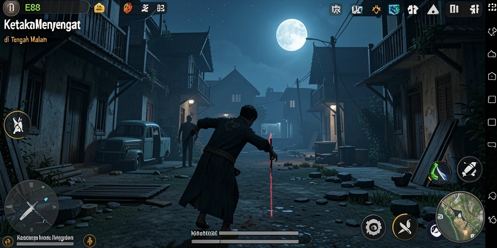 Gameplay E88 yang mencekam dan menakutkan dalam suasana gelap.
