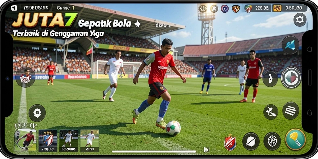 Tampilan aksi menyerang dalam gameplay sepak bola JUTA7.