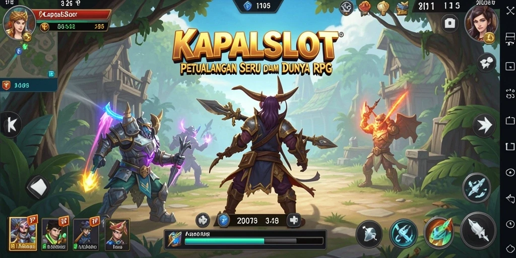 Screenshot dari gameplay KAPALSLOT menunjukkan pertempuran epik di dunia RPG.