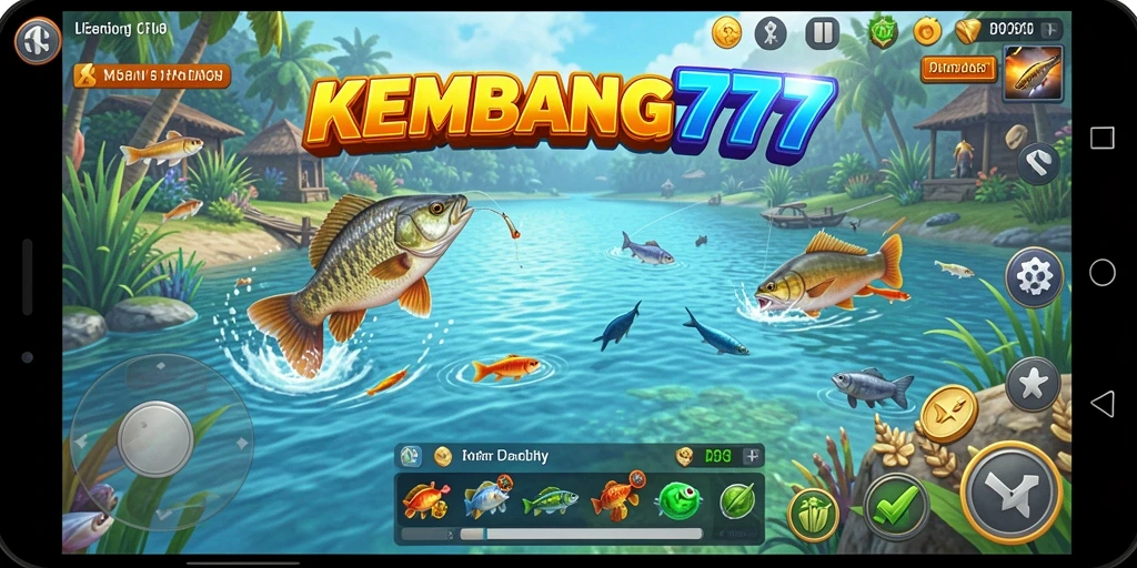 Screenshot gameplay KEMBANG777 menunjukkan aksi memancing yang seru.