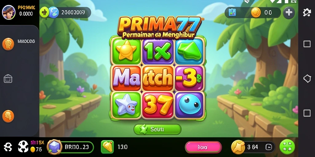 Tampilan gameplay seru PRIMA77 saat mencocokkan permata.