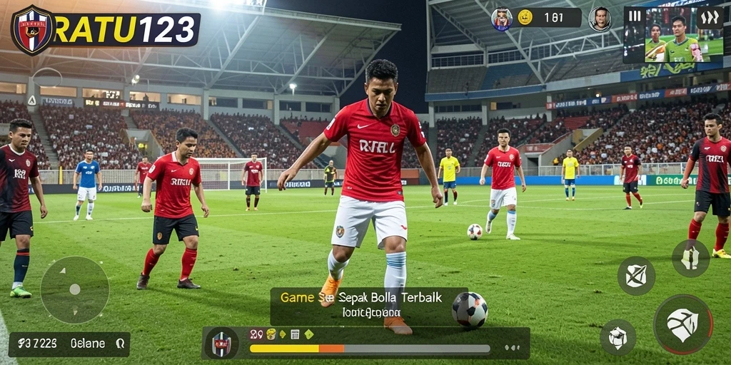 Tampilan gameplay RATU123 yang penuh aksi dan strategi sepak bola.