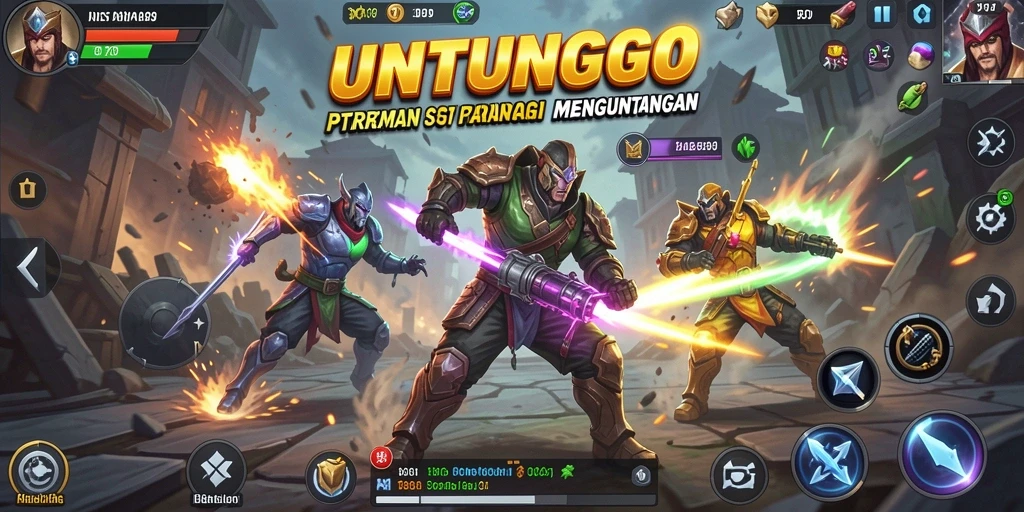 Screenshot gameplay UNTUNGGO menunjukkan pertarungan strategis yang seru.